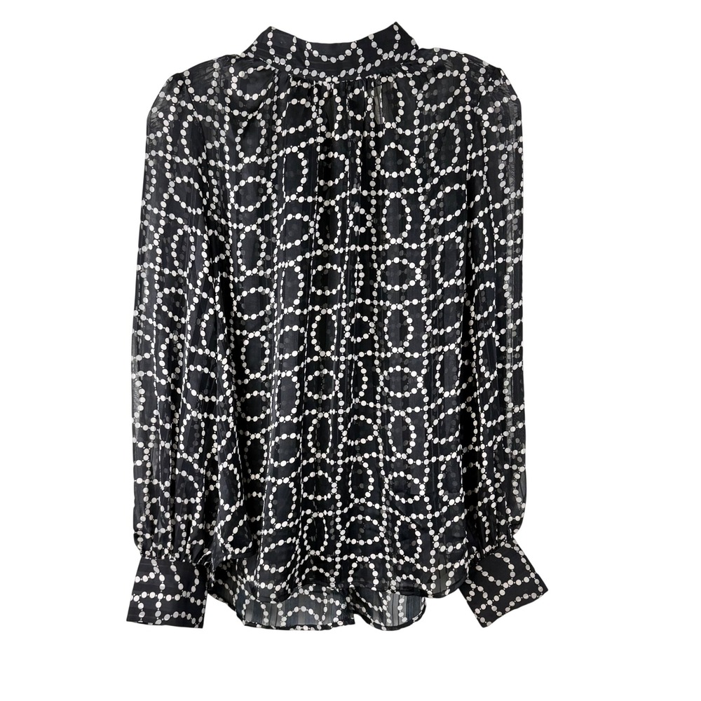 H&M Sheer Polka Dot Blouse Black White Size M High Neck Long Sleeve Top